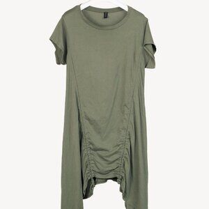 Nounke Green Jersey Ruched-Drawstring Midi T-Shirt Dress